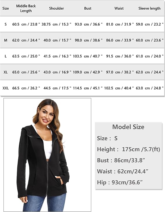 Aottori Thin Zip Hoodie Ladies Cotton Sweat Jacket with Hood Unicolored Basic Hooded Jacket Hoodie Outwear Sweatshirt with Zipper Jackets for Spring Autumn - Image 3