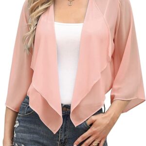 Aottori Women's Bolero Chiffon Bolero Jacket Elegant Summer Cardigan Short Lightweight Shoulder Jacket Festive Shrug Transparent Bed Jacket with 3/4 Sleeves