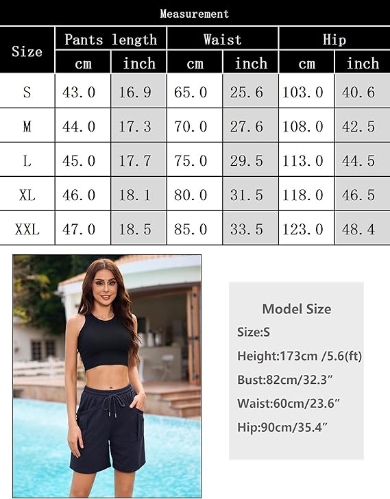 Aottori Shorts Ladies Summer Shorts Knee-length Sports Pants Loose Jogging Pants Short Cotton Sports Shorts High Waist with Pockets and Drawstring Sweatshorts for Fitness Running Gym - Image 6