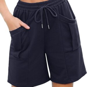 Aottori Shorts Ladies Summer Shorts Knee-length Sports Pants Loose Jogging Pants Short Cotton Sports Shorts High Waist with Pockets and Drawstring Sweatshorts for Fitness Running Gym