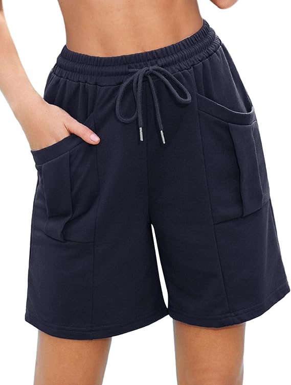 Aottori Shorts Ladies Summer Shorts Knee-length Sports Pants Loose Jogging Pants Short Cotton Sports Shorts High Waist with Pockets and Drawstring Sweatshorts for Fitness Running Gym