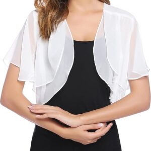Aottori Women's Chiffon Bolero Festive 3/4 Sleeve Elegant Shrug Top Short Cardigan Open Front Casual Bolero Jacket Shoulder Jacket, A-navy blue