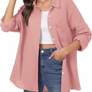 Aottori Women's Muslin Blouse, 100% Cotton, Elegant Oversized Long Blouse, Long Sleeve Modern Top, Loose Shirt Blouse, Tunic Tops