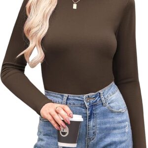 Aottori Women's Polo Neck, Cotton, Basic Long Sleeve Elegant Tops, Long Sleeve Polo Neck/Stand-Up Collar, Undershirt, Slim Fit Polo Neck, Pullover, Thin Thermal Underwear, Stretch Tops