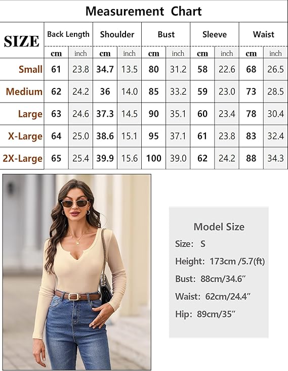 Aottori Women's Long Sleeve Ribbed Elegant Tops V-Neck Long Sleeve Pullover Cotton Slim Fit T-Shirt Stretch Casual Basic Top - Image 6