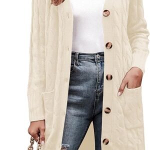 Aottori Women's Long Cardigan with Pockets and Buttons Elegant
